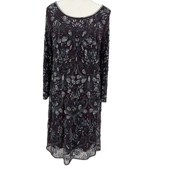 Vintage Pisarro Nights Mini Dress Beaded Sequins Long Sleeve Deep Purple 14 - Picture 1 of 10